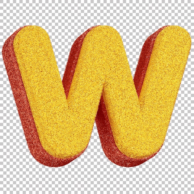 PSD 3d glitter letter w para composição de carnaval amarelo com contorno vermelho em fundo transparente