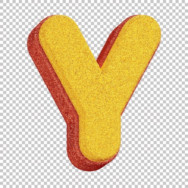 3D Glitter Letter Y para Composição de Carnaval Amarelo com Contorno Vermelho em Fundo Transparente