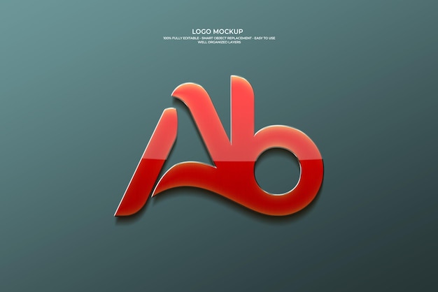 3D Glossy Red AB Logo Mockup