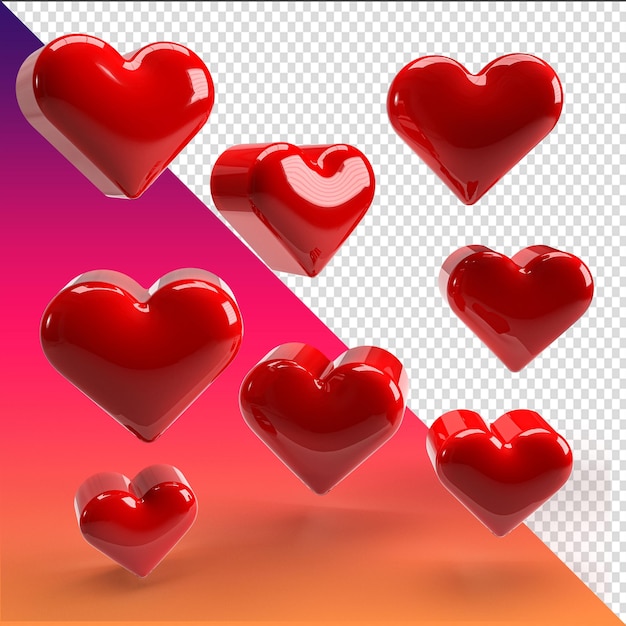 3d glowing red hearts for graphic composition