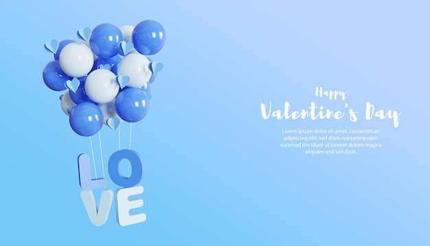 3d glücklicher valentinstaghintergrund mit blauem ballon