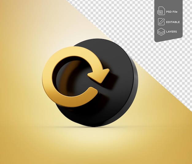 PSD 3d gold circular arrow redo cycle restart loop conceitos em fundo dourado ilustração 3d