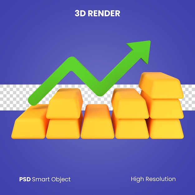 3d-gold-diagramm nach oben render isoliert