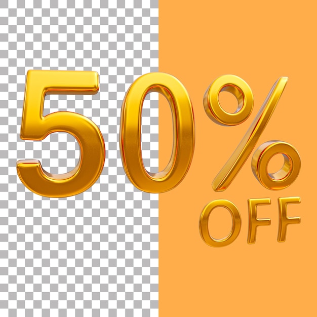 3d gold number 50 por ciento de descuento en imágenes de renderizado