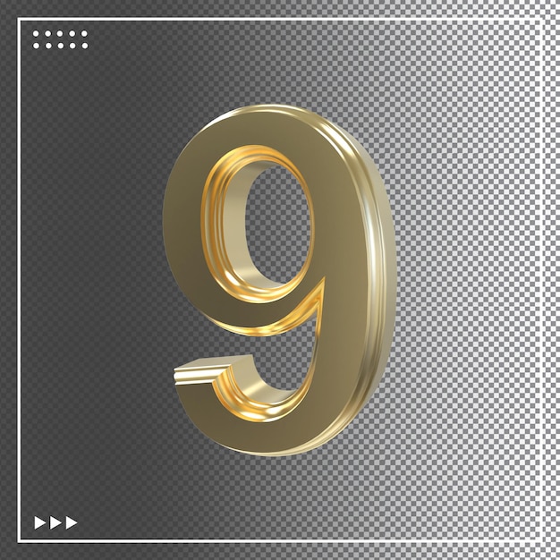 3d Gold Number 9 no símbolo do tipo de fonte de cor Tidewater Trend