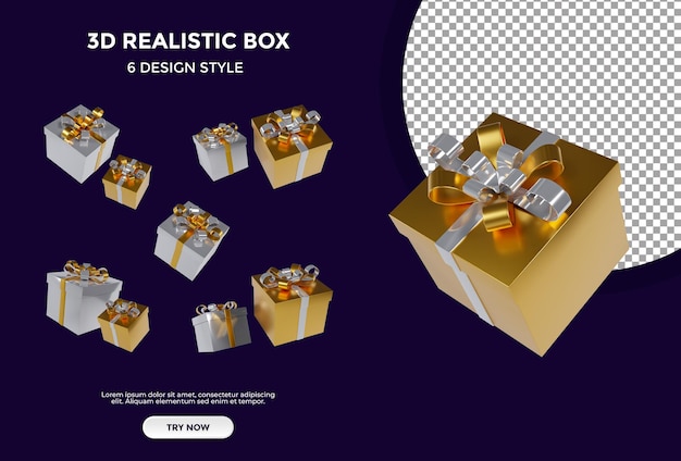 3d gold und silber realistische box-kollektion 6 verschiedene stile