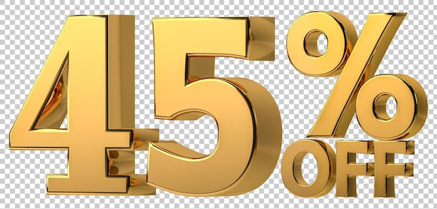 3d golden 45 de descuento aislado sobre fondo transparente para promoción de venta Número con signo de porcentaje Incluir formato png