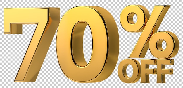 3d golden 70 de descuento aislado sobre fondo transparente para promoción de venta Número con signo de porcentaje Incluir formato png