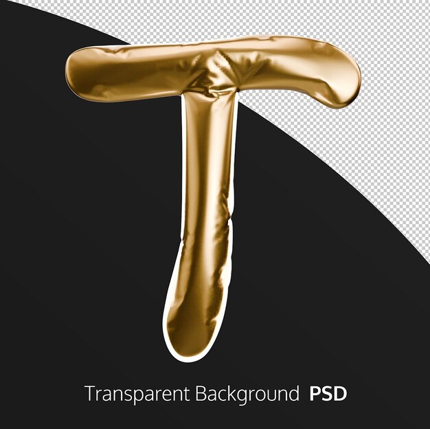 3D-Golden Glow-Text-Effekt T-Alphabete auf durchsichtigem Hintergrund PSD