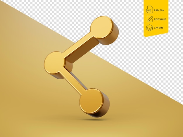 3d golden share link icon button symbol auf goldenem hintergrund 3d-illustration