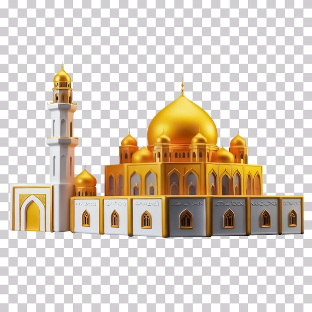 3D-goldene Ikonen der Moschee, isoliert auf durchsichtigem Hintergrund