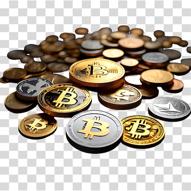 PSD 3d-goldene kryptowährungsmünzen bitcoin ripple ethereum litecoin monero und andere ai generiert