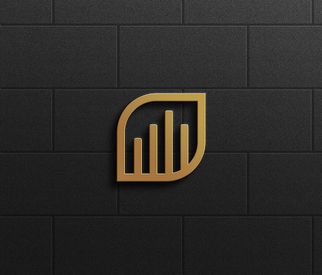 3D-Goldene Logo-Mockup-Wand