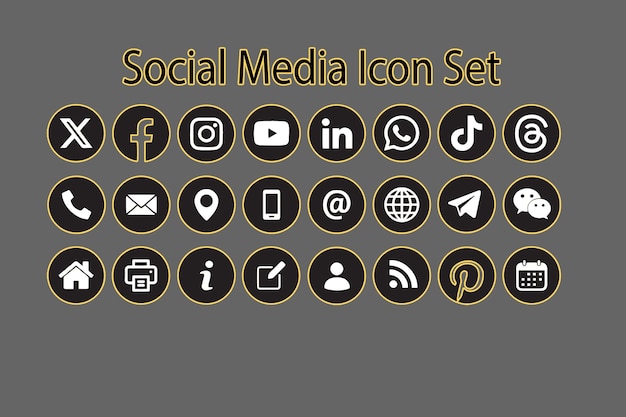 3D-goldene weiße Social-Media-Symbolen-Satz bearbeitbar