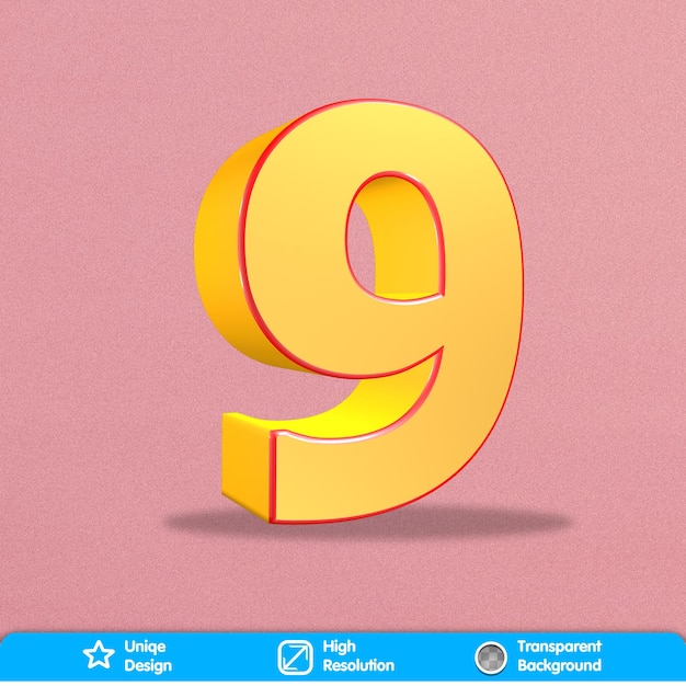 3D goldene Zahl 9