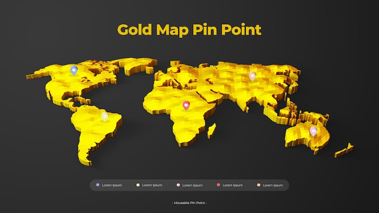 PSD 3d-goldkarte mit beweglichem pinpoint