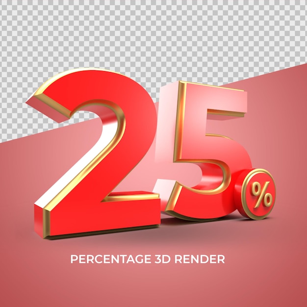 3D-Goldzahl 25 Prozent rot