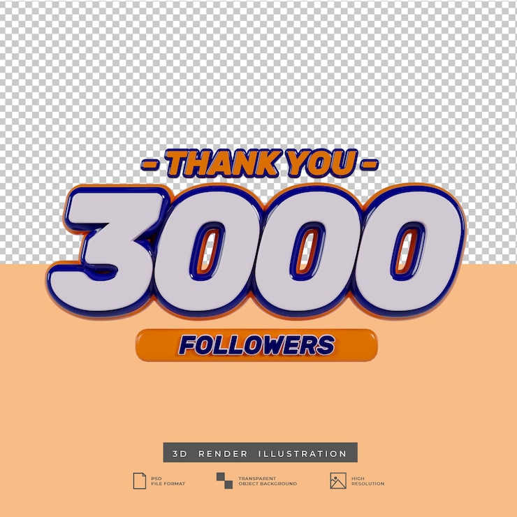 PSD 3d gracias efecto de texto 3000 seguidores
