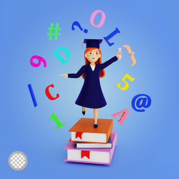 3D Graduação Feminina Ilustração 3D Isolada