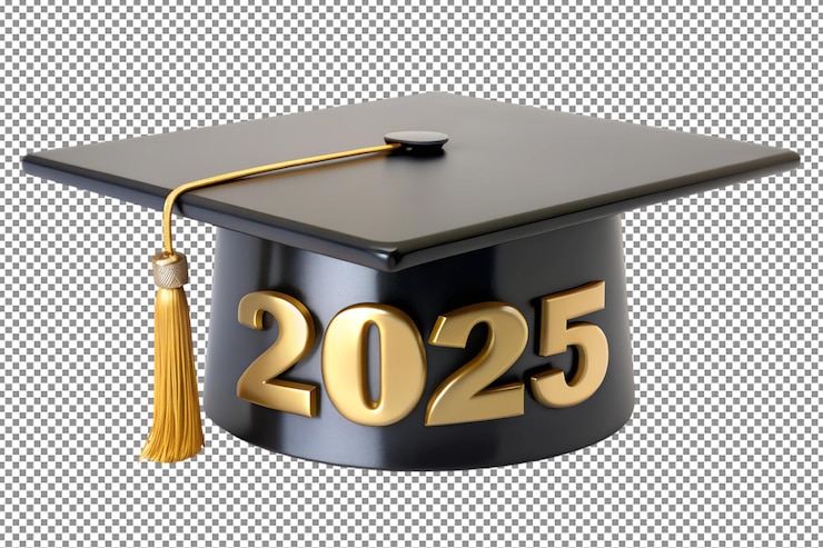 3D graduate cap with text 2025 academic achievement graphic
