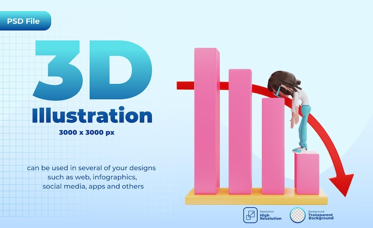 PSD 3d gráfico cansado