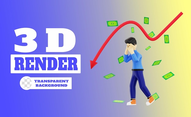 3D gráfico para baixo de dinheiro