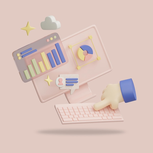 3D-Grafik mit Hand für die Analyse digitaler Online-Marketingdaten SEO-Infografik-PNG-Sammlung 1