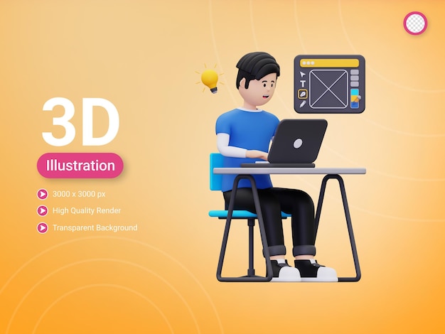 3D-Grafikdesigner mit kreativer Ideenillustration