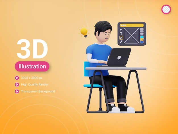 PSD 3d-grafikdesigner mit kreativer ideenillustration