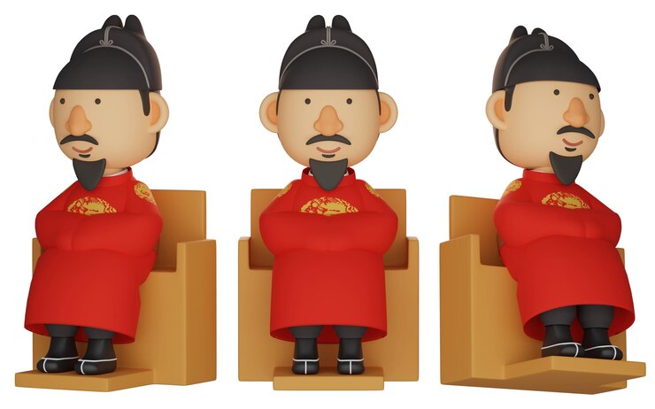 PSD 3d-grafiken von könig sejong dem großen, der auf dem thron sitzt