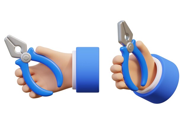 3D graphic of a hand holding a pliers