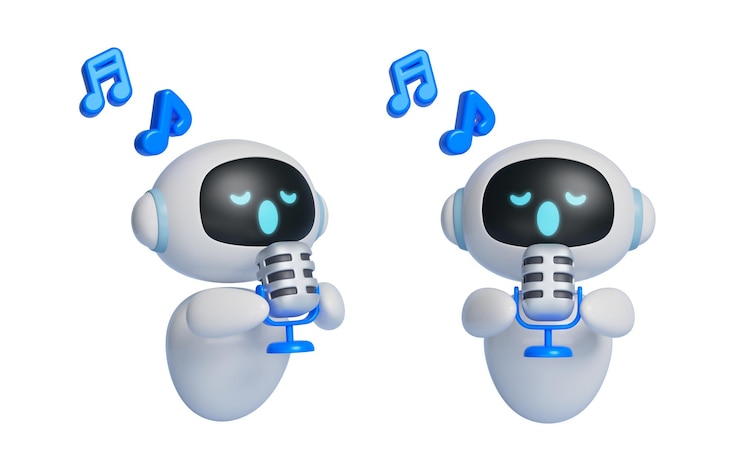PSD 3d graphics of ai character holding a microphone and singing