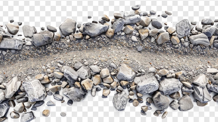 PSD 3d-gravel-road-top-view-isolierung auf durchsichtigem hintergrund