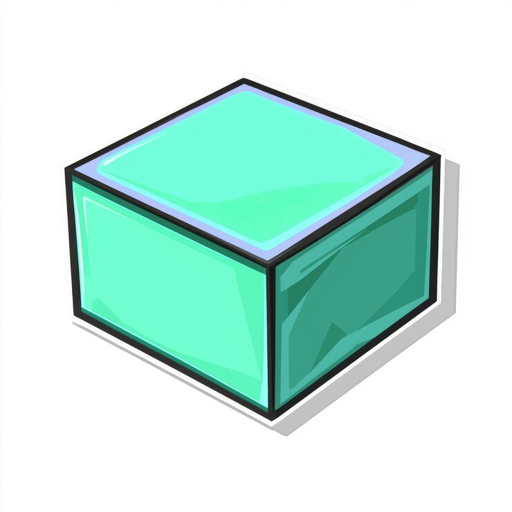 PSD 3d green glass cube with black outline