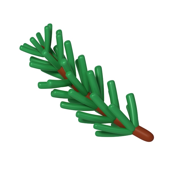 PSD 3d green lush spruce branch isolated render abstract ramo de abeto de árbol de hoja perenne feliz año nuevo