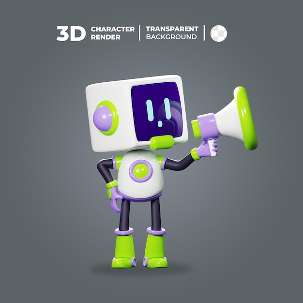 3D Green Robot Character mit Megaphon