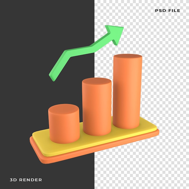 3d growth graph rendered on transparent background