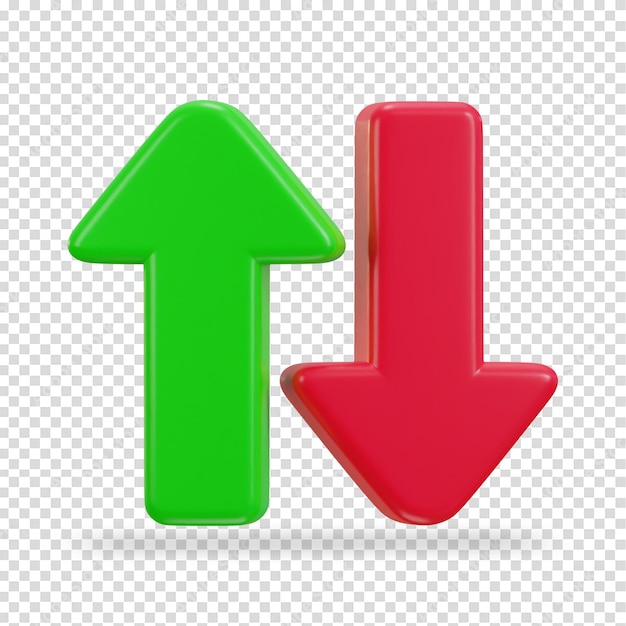 3d grünes nach oben und rotes nach unten Pfeil-Symbol