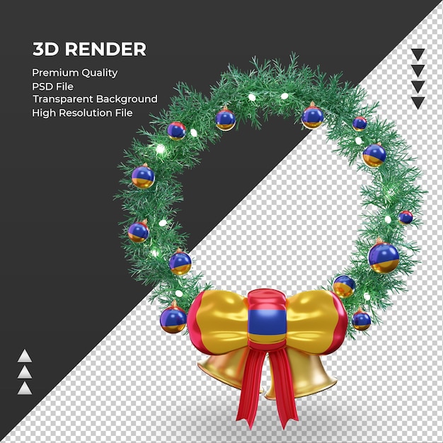 3d, guirlanda de natal, bandeira da armênia, renderização, vista frontal