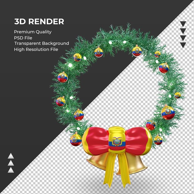 PSD 3d guirlanda de natal, bandeira do equador, renderização vista frontal