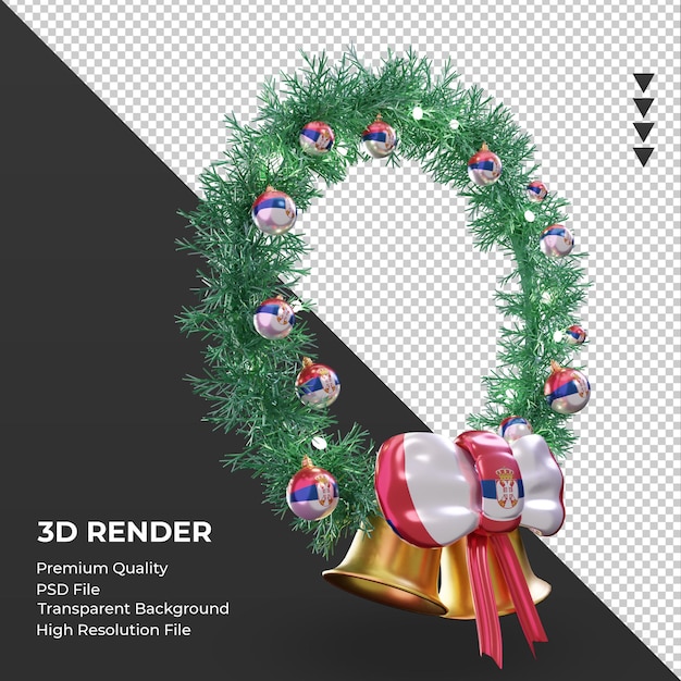 3d guirlanda de natal e bandeira da sérvia renderizando a vista esquerda