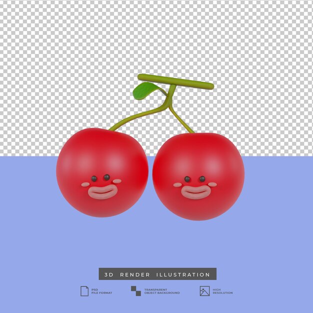 PSD 3d hacer ilustración linda cereza roja fruta aislada