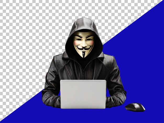 PSD 3d hacker anônimo anônimo hacker homem hacking secur em fundo transparente