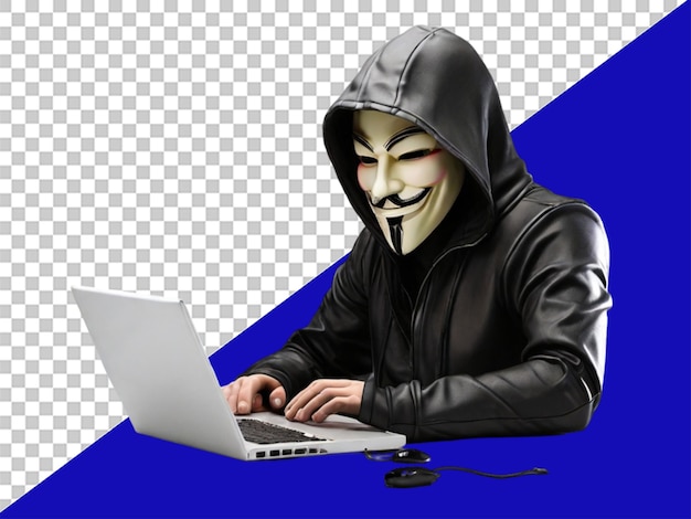 PSD 3d hacker anônimo anônimo hacker homem hacking secur em fundo transparente