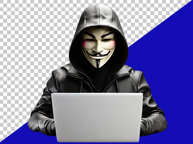PSD 3d hacker anonymous anonymous hacker man hacking secur auf durchsichtigem hintergrund