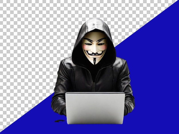 PSD 3d hacker anonymous anonymous hacker man hacking secur auf durchsichtigem hintergrund