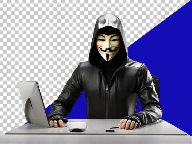 PSD 3d hacker anonymous anonymous hacker man hacking secur auf durchsichtigem hintergrund