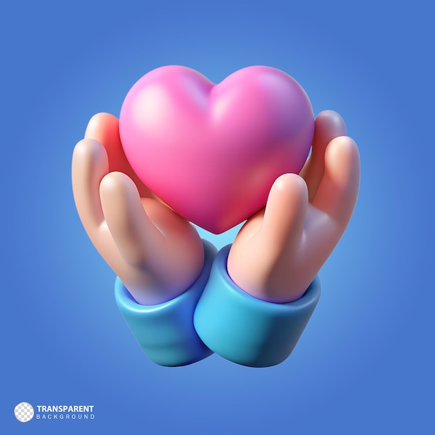 3D-Hände halten sanft ein rosa Herz, das Fürsorge, Liebe und Mitgefühl symbolisiert
