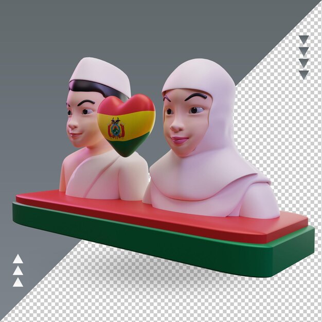 PSD 3d hajj amam a bandeira da bolívia renderizando a vista direita