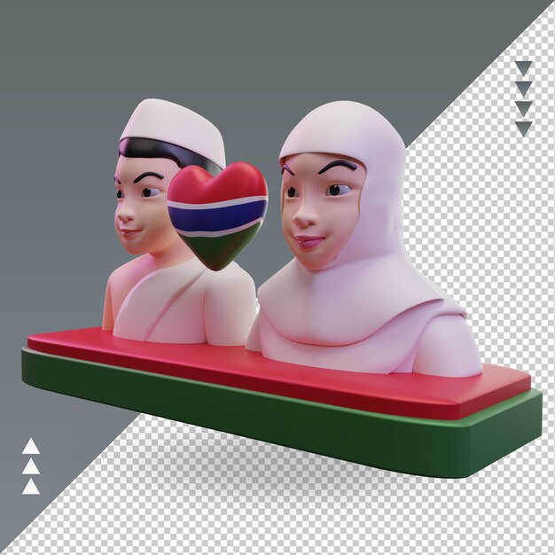 3d hajj amam a bandeira da gâmbia renderizando a vista direita